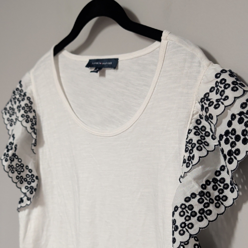Tommy Hilfiger White Tank Top with Black Floral Trim Sleeves - Picture 3 of 6